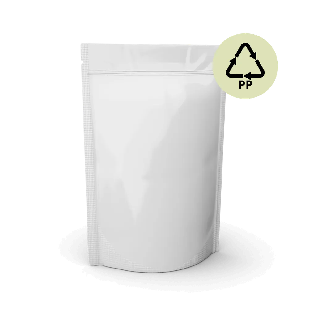 Doypack bianco in PP con fondo piatto Doypack bianco in PP con fondo piatto