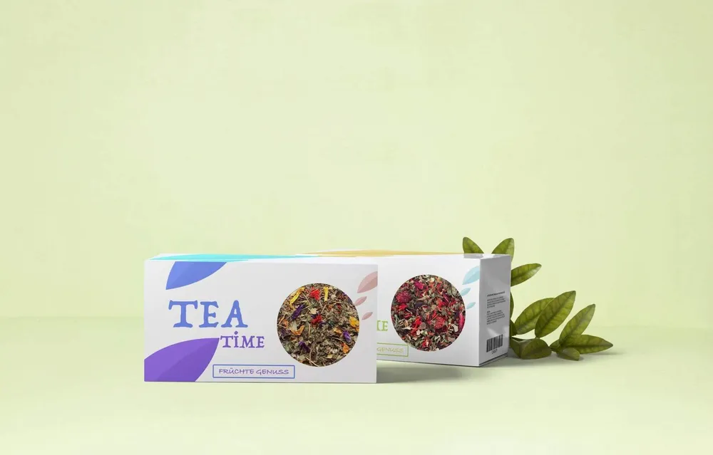 Various types of tea in a folding box Various types of tea in a folding box